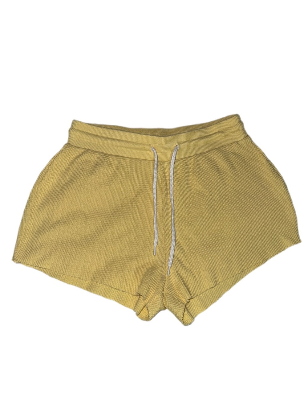 Forever 21 Yellow Waffle-Knit Athletic Shorts with Drawstring